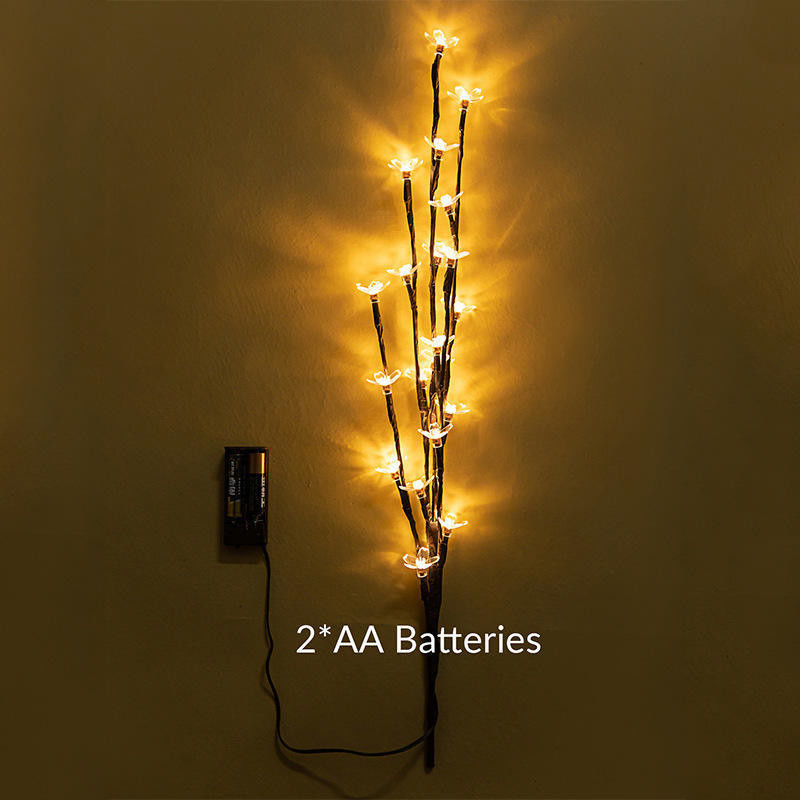 Indoor 36cm 24 lâmpadas Bateria Estrela de Natal Decoração de Casa Led Flor de Cereza Mesa Bonsai Árvore Fada Luz