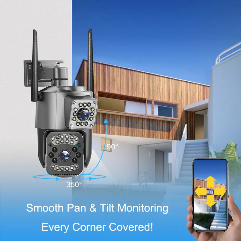 4MP Wireless IP Security Dual Lens 4G Bala PTZ Câmera V380 Bala 3,5 polegadas Preto