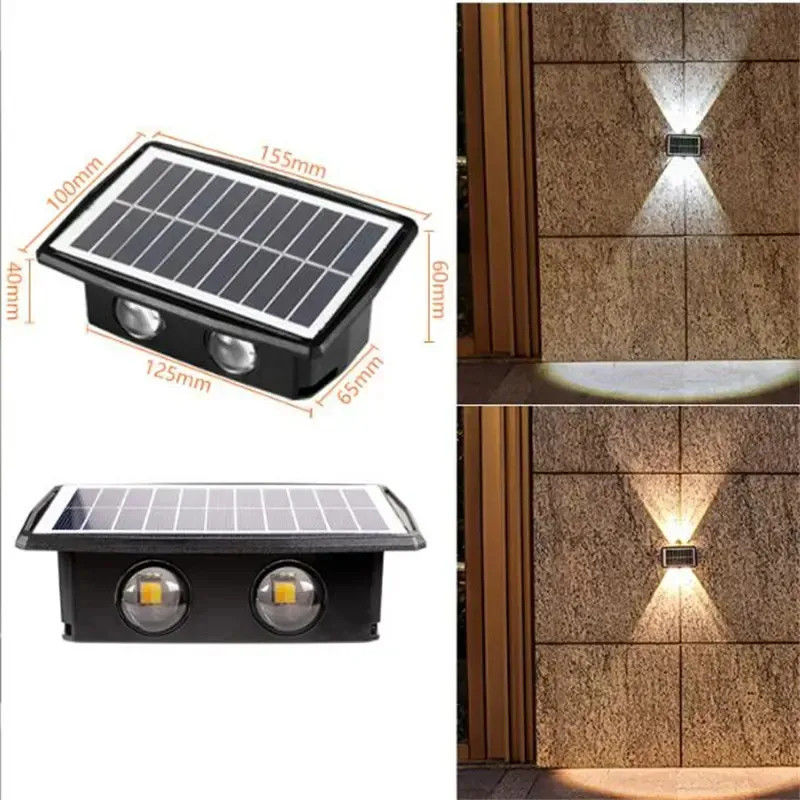 Balcão Luzes solares Lâmpada à parede impermeável para iluminação exterior para cima e para baixo