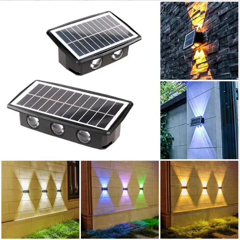 Balcão Luzes solares Lâmpada à parede impermeável para iluminação exterior para cima e para baixo