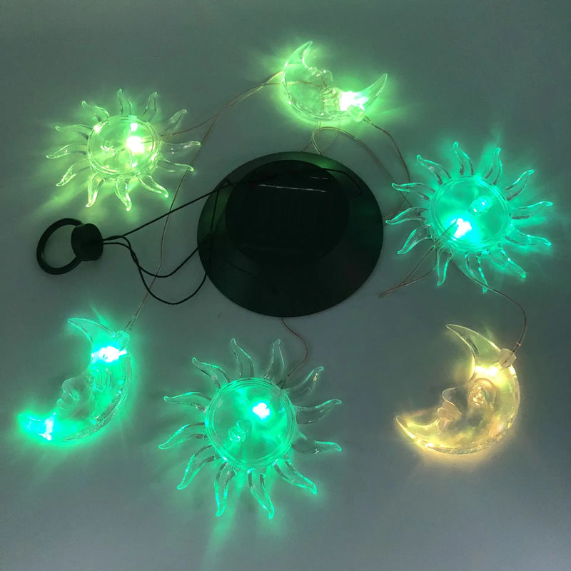 Sol Lua Luzes solares Sinos de vento coloridos para jardim Impermeável Gradiente de sete cores