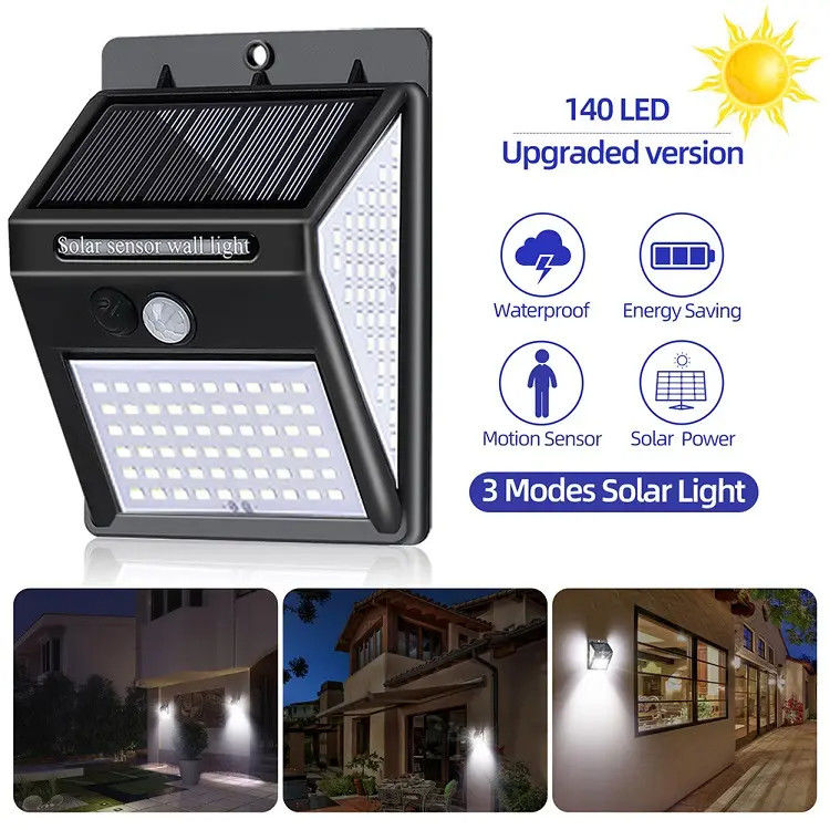 120° Ângulo do feixe Lâmpada solar de jardim LED Luzes noturnas de segurança com sensor de movimento