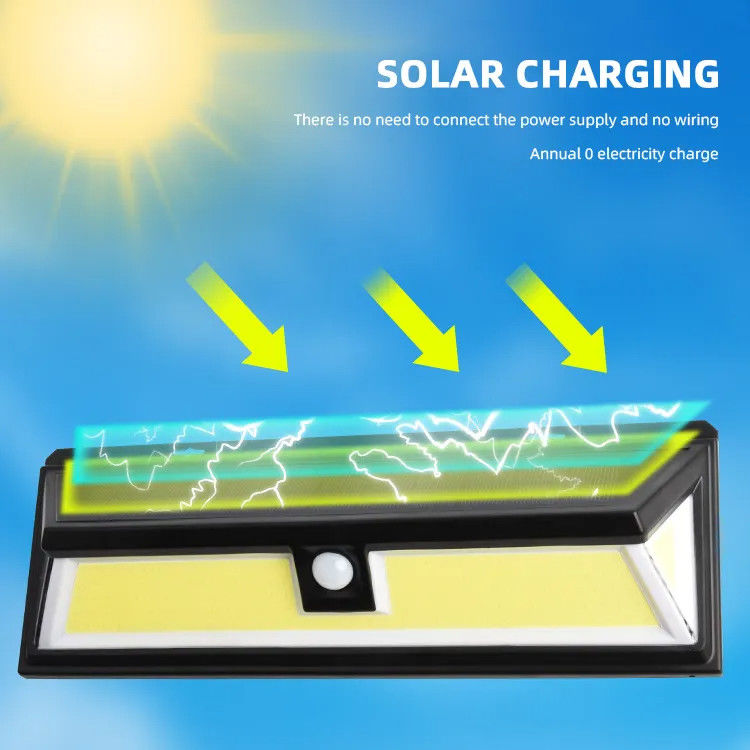 Lâmpadas solares de 180 LED Cob Sensor de movimento sem fio exterior Luz de segurança de parede