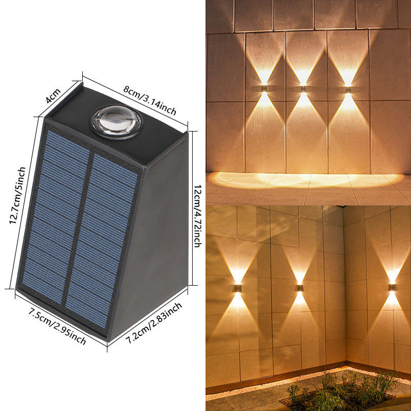 Dimensões de lâmpada 12,7*4*8*12*7,2*7,5cm Luz solar de parede para decoração de jardim à prova d'água exterior