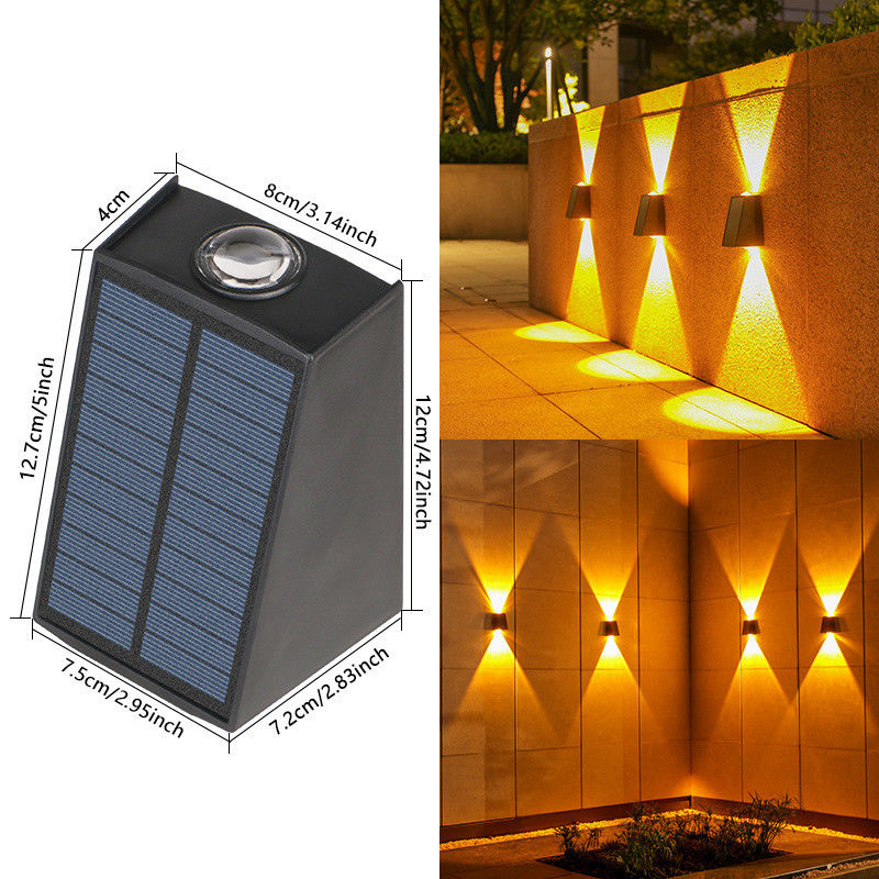 Dimensões de lâmpada 12,7*4*8*12*7,2*7,5cm Luz solar de parede para decoração de jardim à prova d'água exterior